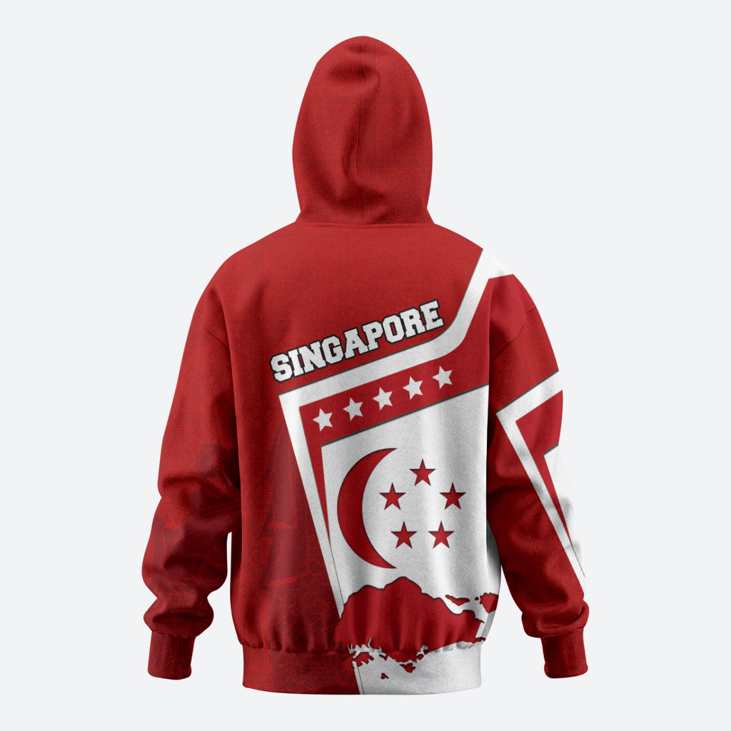 Singapore Merlion Zip Hoodie National Flag Day Patriotic Crescent Moon And Stars