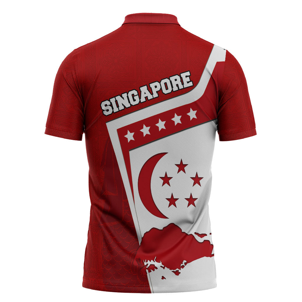 Singapore Merlion Zipper Polo Shirt National Flag Day Patriotic Crescent Moon And Stars