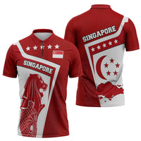 Singapore Merlion Zipper Polo Shirt National Flag Day Patriotic Crescent Moon And Stars