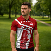 Singapore Merlion Zipper Polo Shirt National Flag Day Patriotic Crescent Moon And Stars