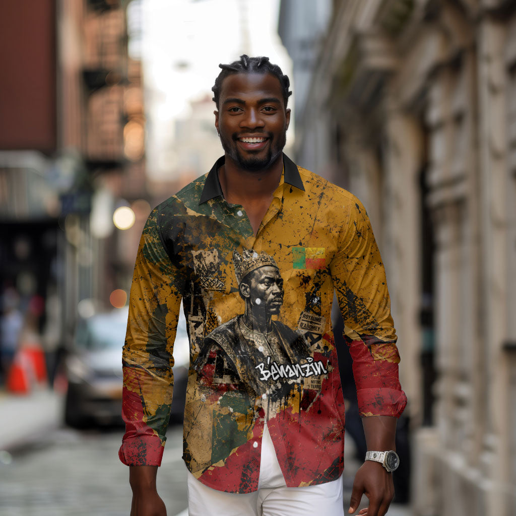 Benin Independence Day King Behanzin Long Sleeve Button Shirt Dahomey Amazons National Motto