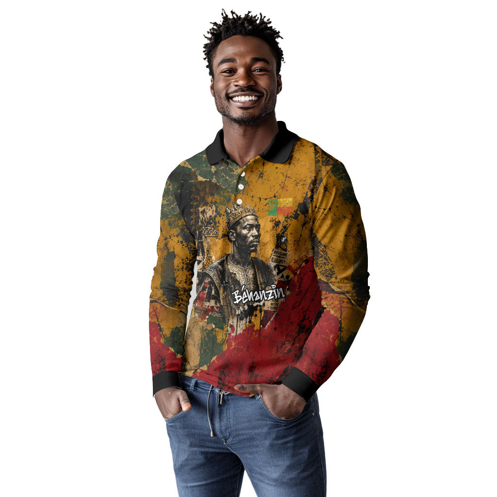 Benin Independence Day King Behanzin Long Sleeve Polo Shirt Dahomey Amazons National Motto