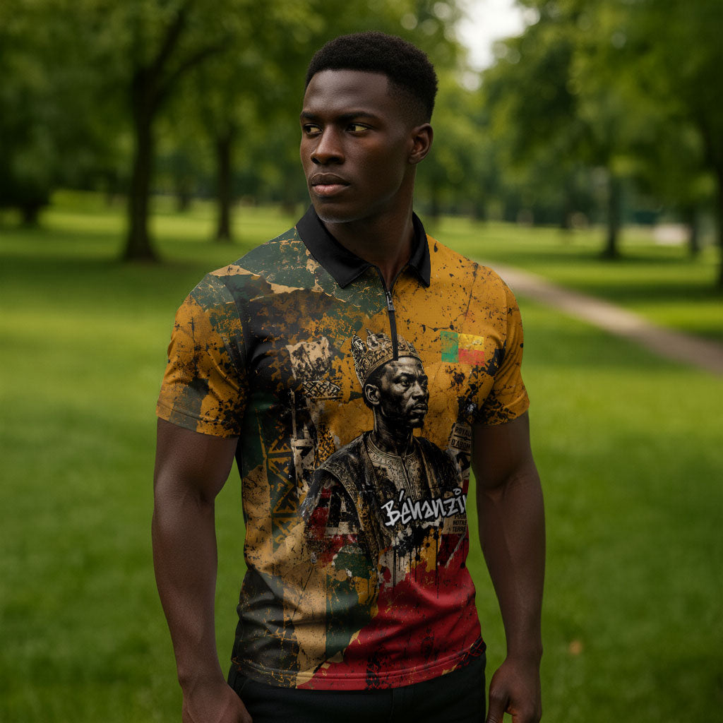 Benin Independence Day King Behanzin Zipper Polo Shirt Dahomey Amazons National Motto