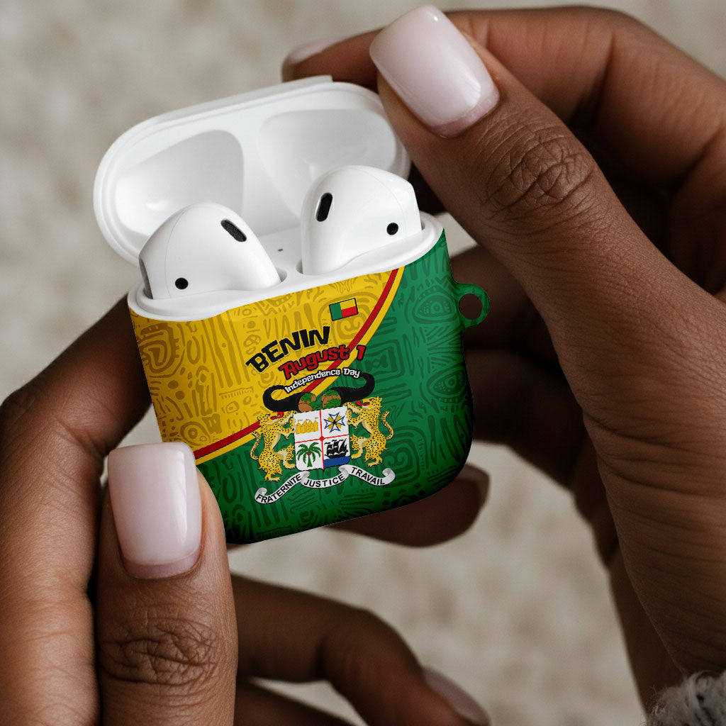 Benin Independence Day August 1 AirPods Case Coat Of Arms Heritage Raised Fist Flag