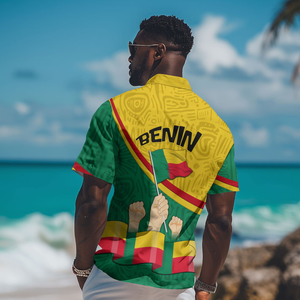 Benin Independence Day August 1 Hawaiian Shirt Coat Of Arms Heritage Raised Fist Flag