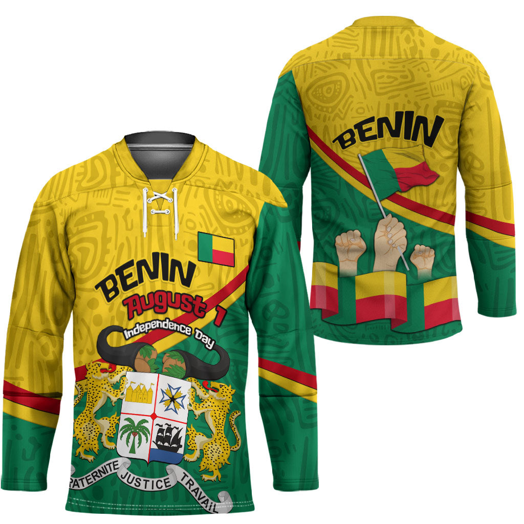 Benin Independence Day August 1 Hockey Jersey Coat Of Arms Heritage Raised Fist Flag
