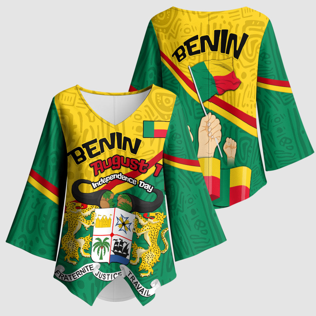 Benin Independence Day August 1 Kimono Sleeve Blouse Coat Of Arms Heritage Raised Fist Flag