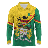 Benin Independence Day August 1 Long Sleeve Polo Shirt Coat Of Arms Heritage Raised Fist Flag