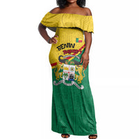 Benin Independence Day August 1 Off Shoulder Maxi Dress Coat Of Arms Heritage Raised Fist Flag
