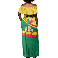 Benin Independence Day August 1 Off Shoulder Maxi Dress Coat Of Arms Heritage Raised Fist Flag