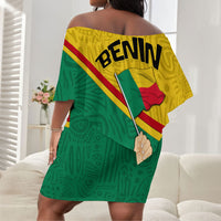 Benin Independence Day August 1 Off Shoulder Short Dress Coat Of Arms Heritage Raised Fist Flag