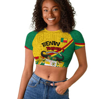 Benin Independence Day August 1 Raglan Cropped T shirt Coat Of Arms Heritage Raised Fist Flag