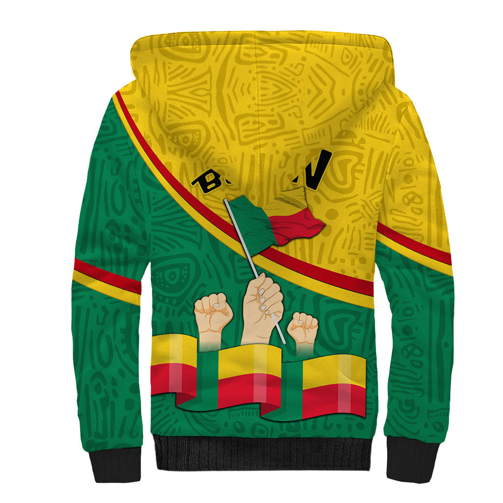 Benin Independence Day August 1 Sherpa Hoodie Coat Of Arms Heritage Raised Fist Flag