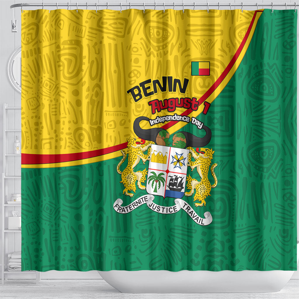 Benin Independence Day August 1 Shower Curtain Coat Of Arms Heritage Raised Fist Flag