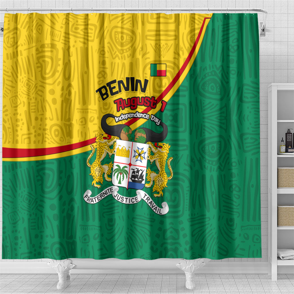 Benin Independence Day August 1 Shower Curtain Coat Of Arms Heritage Raised Fist Flag
