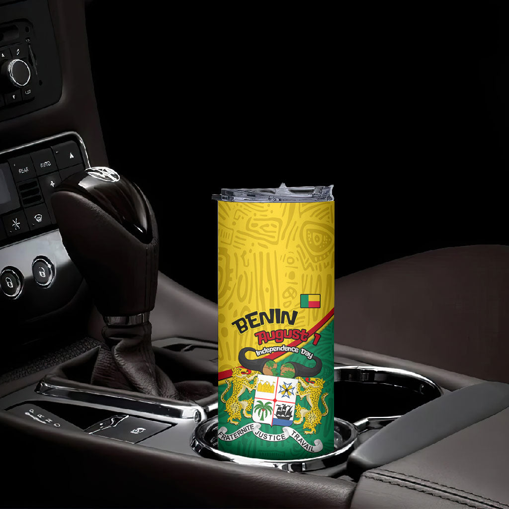Benin Independence Day August 1 Skinny Tumbler Coat Of Arms Heritage Raised Fist Flag