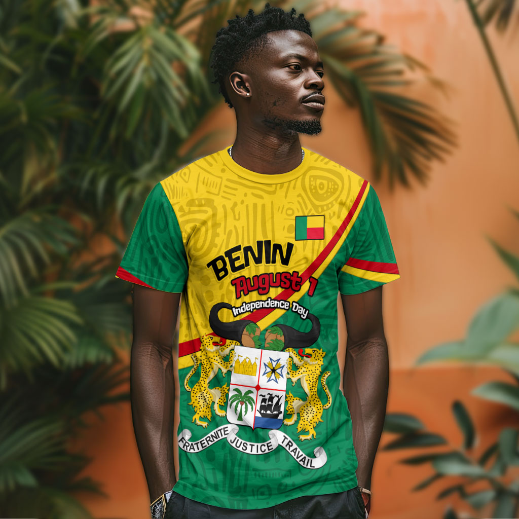 Benin Independence Day August 1 T shirt Coat Of Arms Heritage Raised Fist Flag