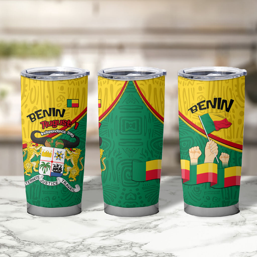 Benin Independence Day August 1 Tumbler Cup Coat Of Arms Heritage Raised Fist Flag