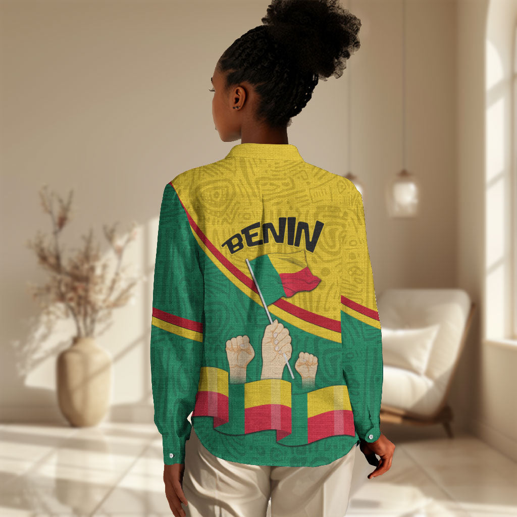 Benin Independence Day August 1 Women Casual Shirt Coat Of Arms Heritage Raised Fist Flag