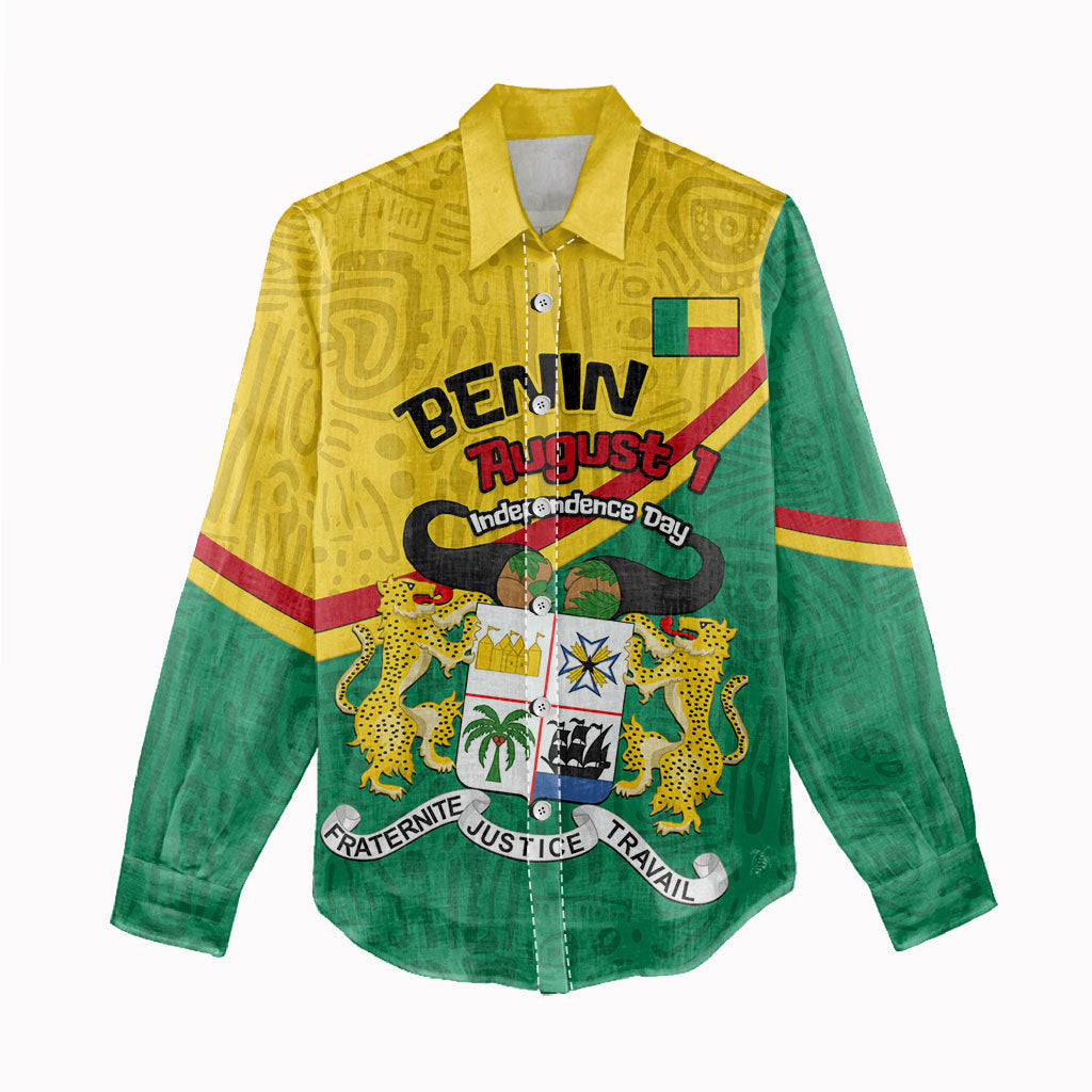 Benin Independence Day August 1 Women Casual Shirt Coat Of Arms Heritage Raised Fist Flag