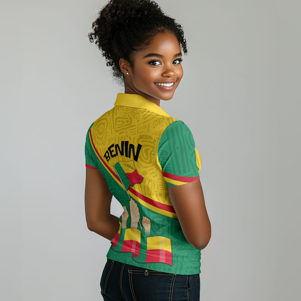 Benin Independence Day August 1 Women Polo Shirt Coat Of Arms Heritage Raised Fist Flag
