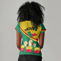 Benin Independence Day August 1 Women V-Neck T-Shirt Coat Of Arms Heritage Raised Fist Flag