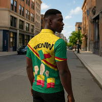 Benin Independence Day August 1 Zipper Polo Shirt Coat Of Arms Heritage Raised Fist Flag