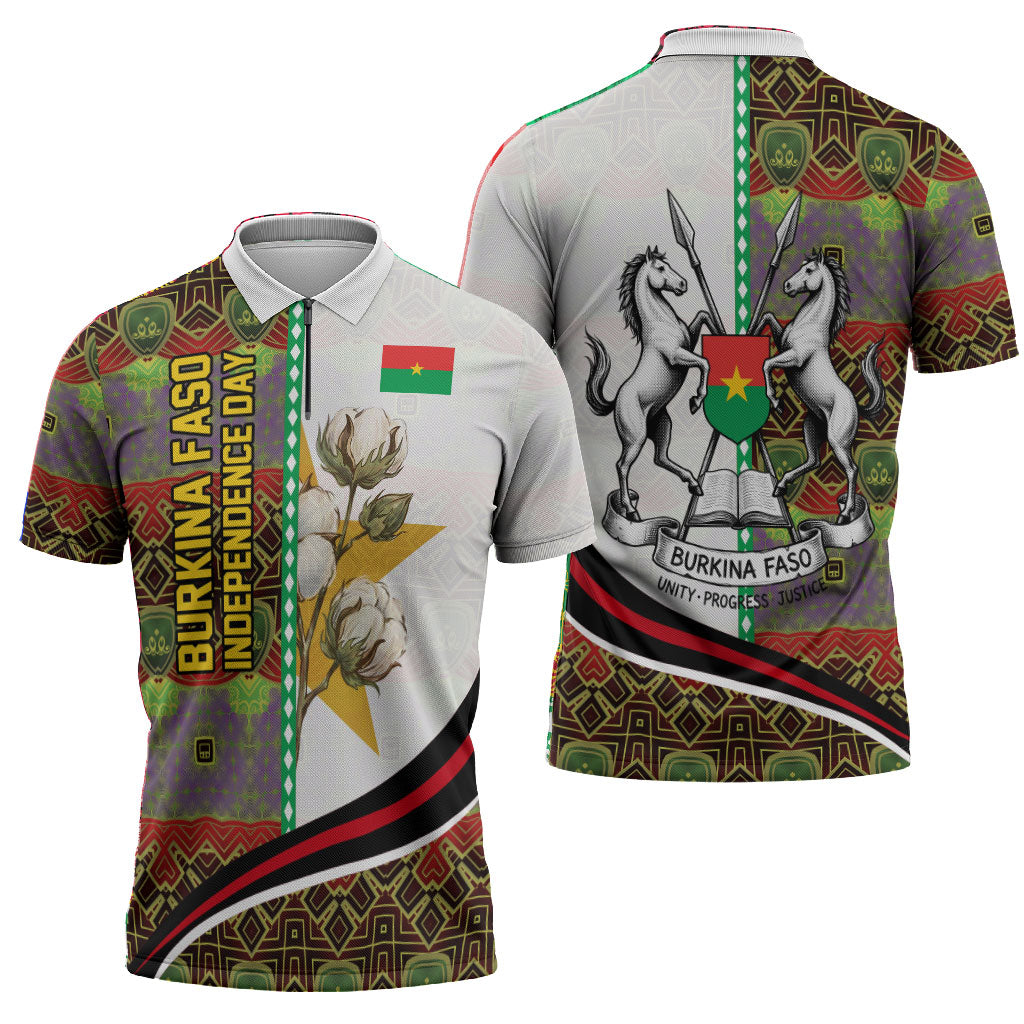 Burkina Faso Independence Day Coat Of Arms Zipper Polo Shirt National Stallion Shield