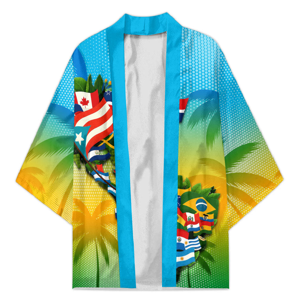Caribbean-American Heritage Month Kimono Colorful Caribbean & Latin American Flag Map