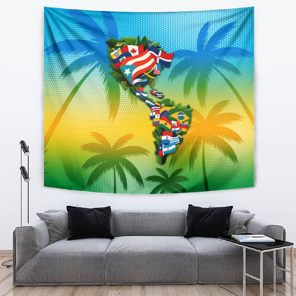 Caribbean-American Heritage Month Tapestry Colorful Caribbean & Latin American Flag Map