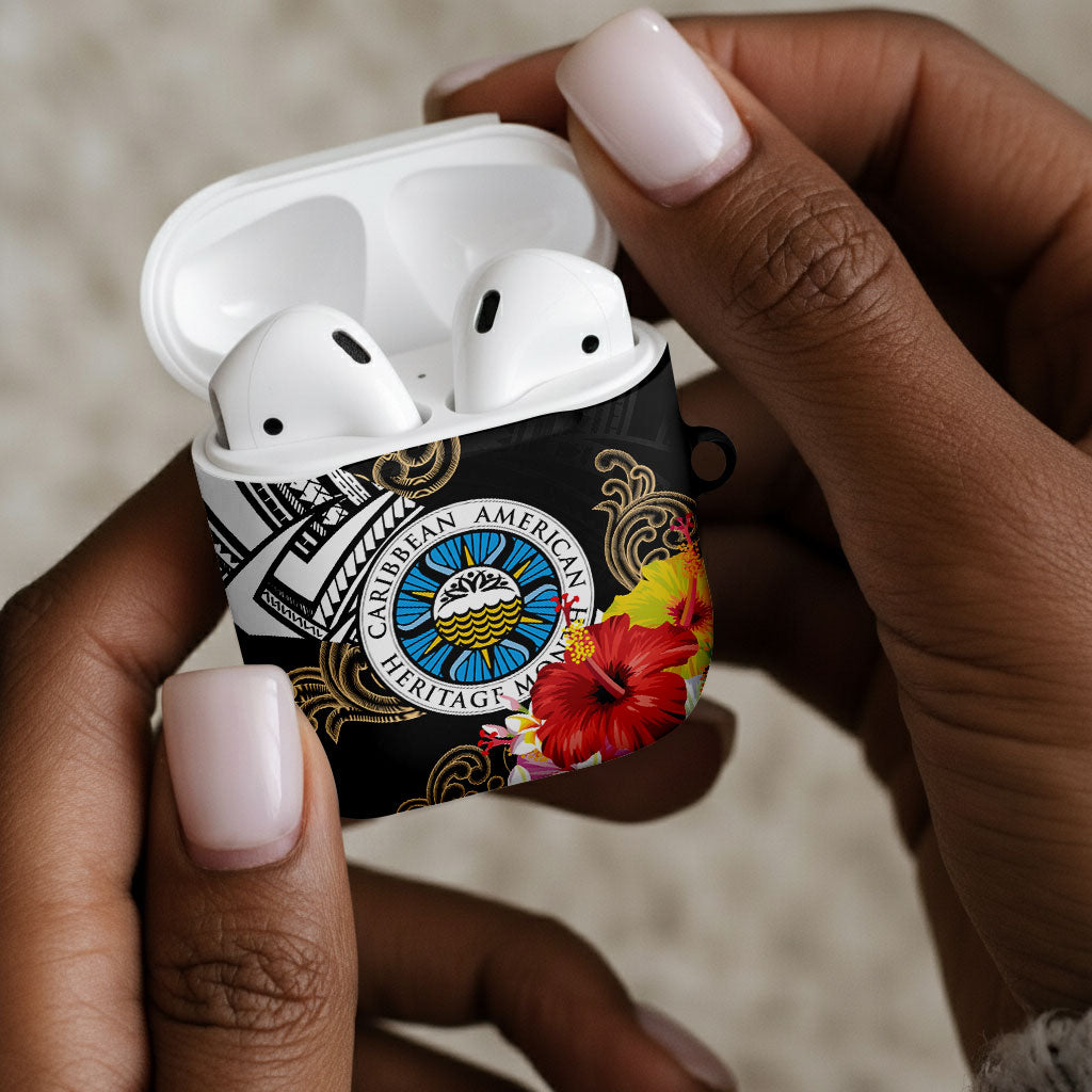 Caribbean American Heritage Month AirPods Case Tribal Pattern Tropical Hibiscus Flower
