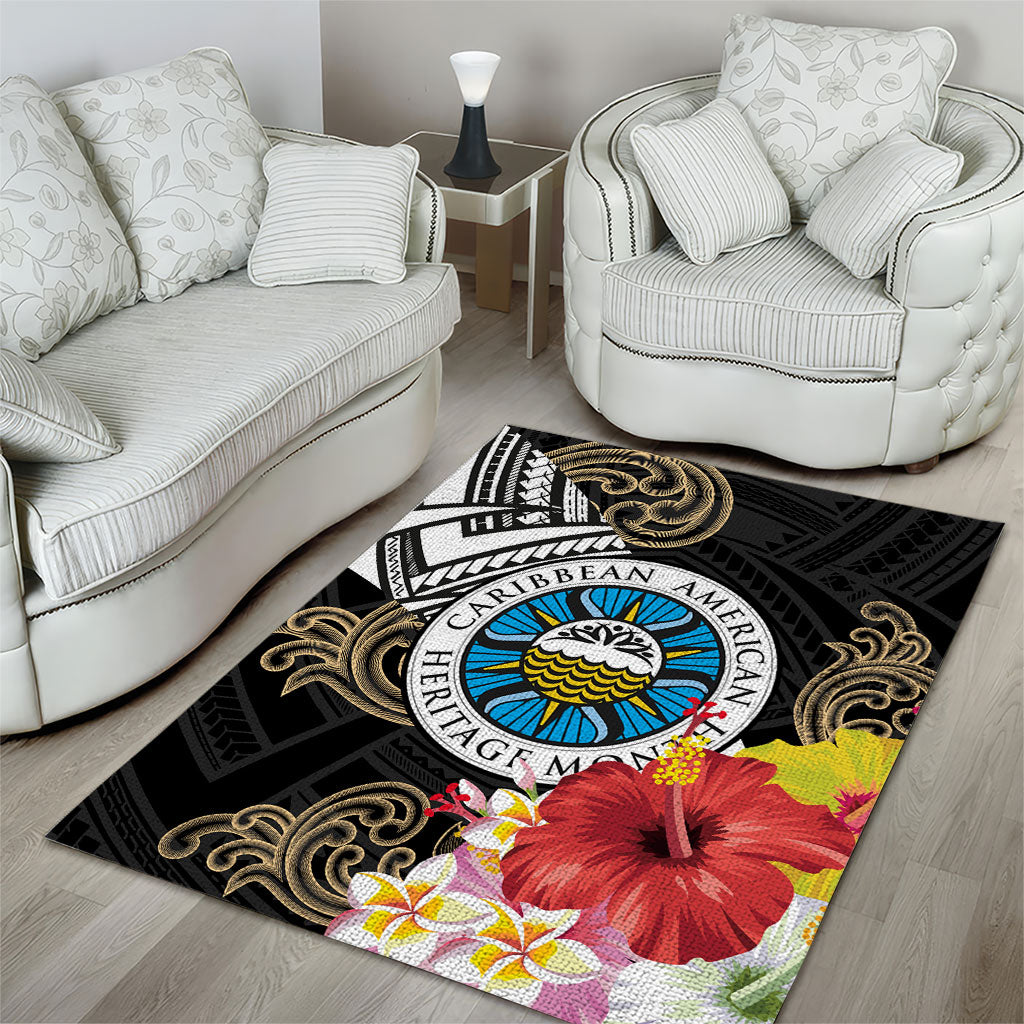 Caribbean American Heritage Month Area Rug Tribal Pattern Tropical Hibiscus Flower