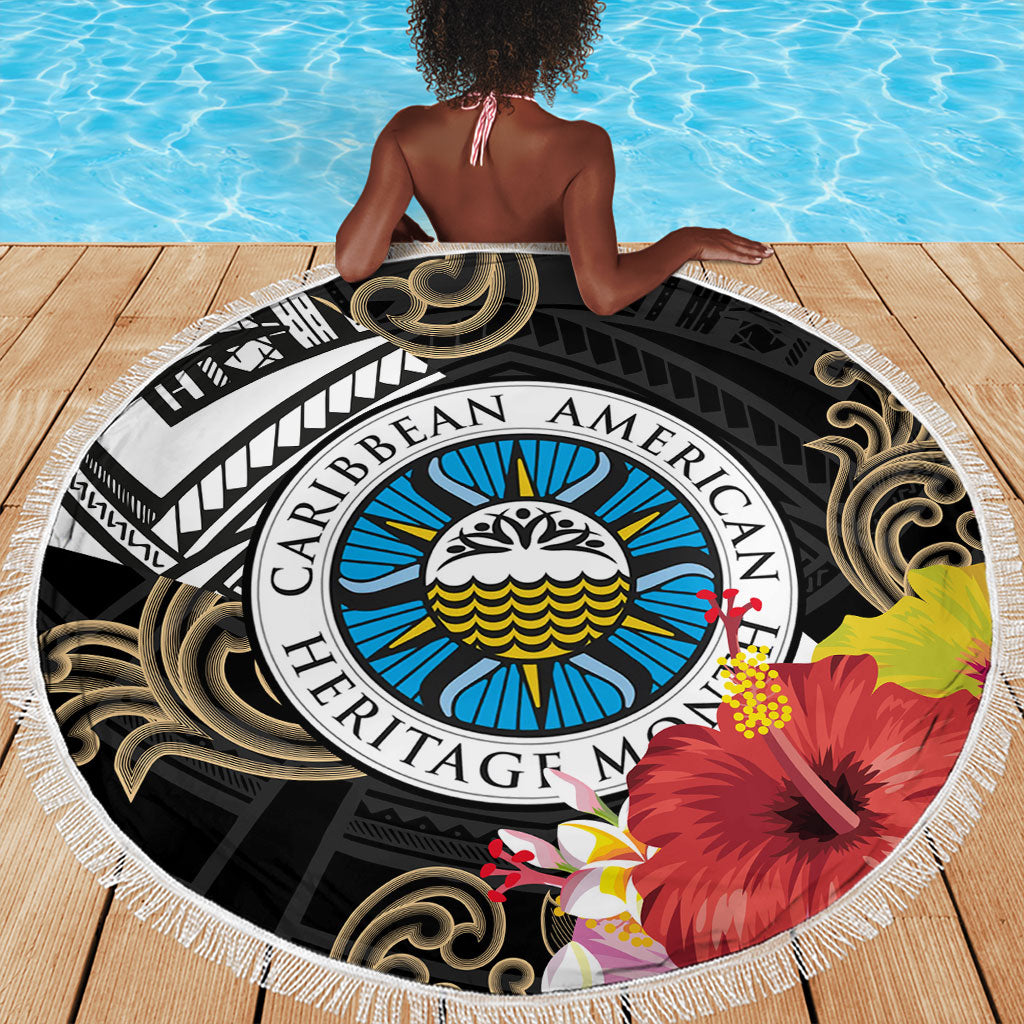 Caribbean American Heritage Month Beach Blanket Tribal Pattern Tropical Hibiscus Flower