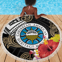 Caribbean American Heritage Month Beach Blanket Tribal Pattern Tropical Hibiscus Flower