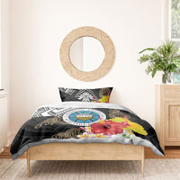 Caribbean American Heritage Month Bedding Set Tribal Pattern Tropical Hibiscus Flower
