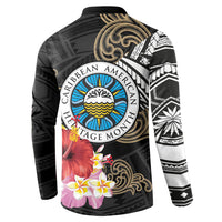 Caribbean American Heritage Month Button Sweatshirt Tribal Pattern Tropical Hibiscus Flower
