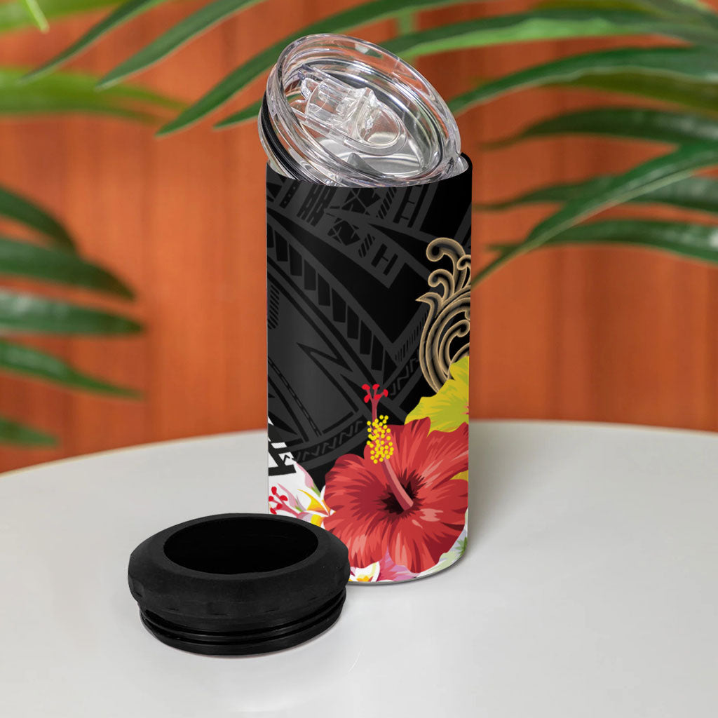 Caribbean American Heritage Month 4 in 1 Can Cooler Tumbler Tribal Pattern Tropical Hibiscus Flower