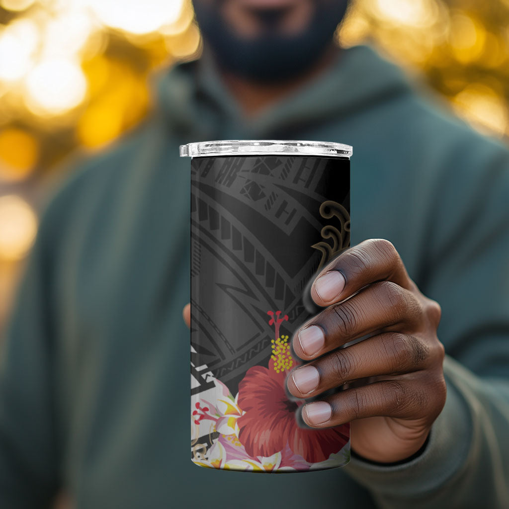 Caribbean American Heritage Month 4 in 1 Can Cooler Tumbler Tribal Pattern Tropical Hibiscus Flower