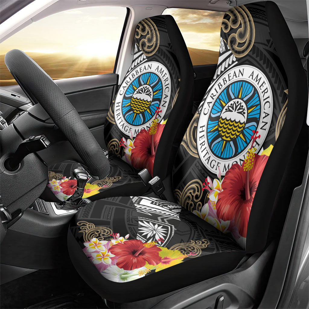 Caribbean American Heritage Month Car Seat Cover Tribal Pattern Tropical Hibiscus Flower