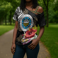 Caribbean American Heritage Month Cross Shoulder Shirt Tribal Pattern Tropical Hibiscus Flower