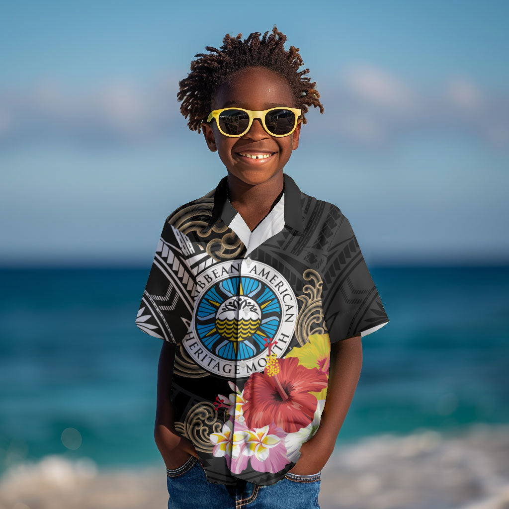 Caribbean American Heritage Month Kid Hawaiian Shirt Tribal Pattern Tropical Hibiscus Flower