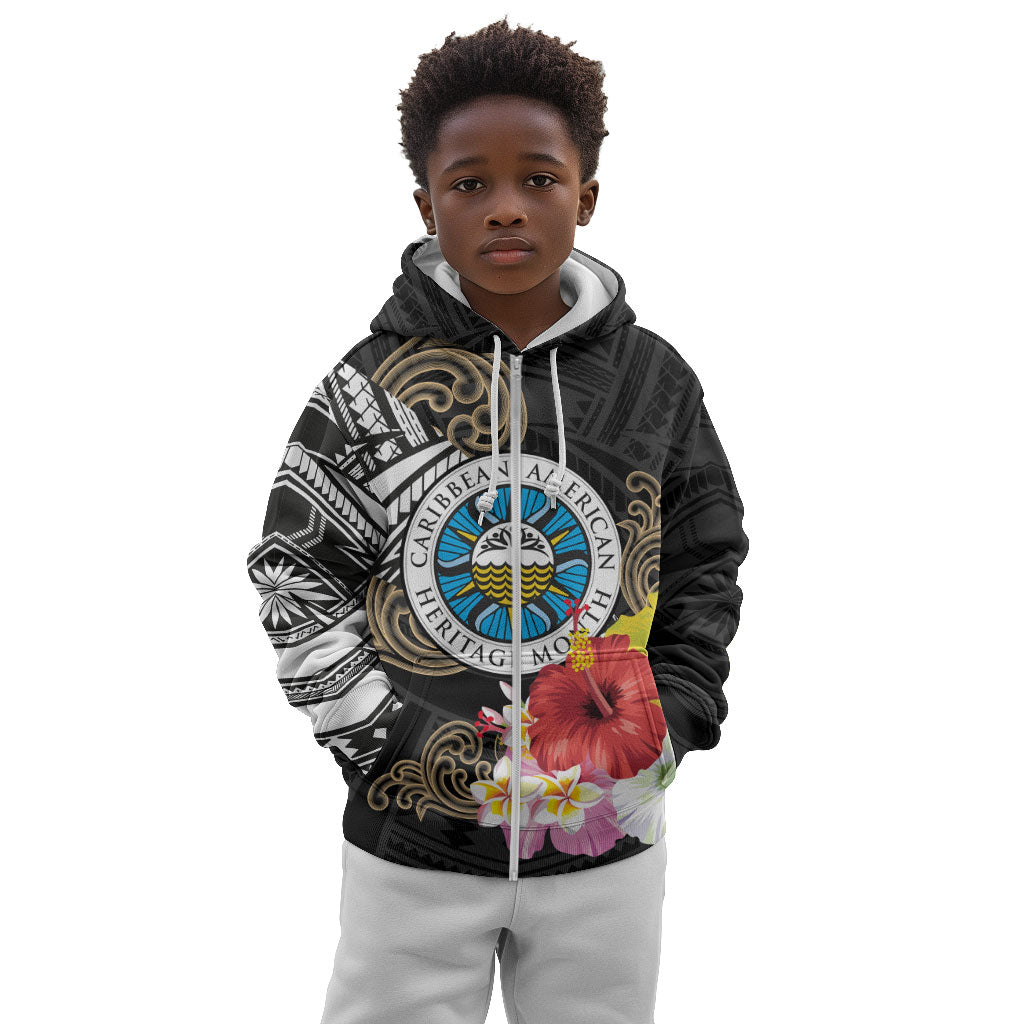 Caribbean American Heritage Month Kid Hoodie Tribal Pattern Tropical Hibiscus Flower