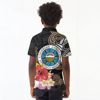 Caribbean American Heritage Month Kid Polo Shirt Tribal Pattern Tropical Hibiscus Flower