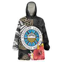 Caribbean American Heritage Month Kid Wearable Blanket Hoodie Tribal Pattern Tropical Hibiscus Flower