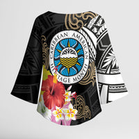 Caribbean American Heritage Month Kimono Sleeve Blouse Tribal Pattern Tropical Hibiscus Flower