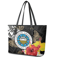 Caribbean American Heritage Month Leather Tote Bag Tribal Pattern Tropical Hibiscus Flower