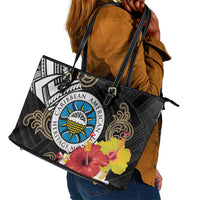 Caribbean American Heritage Month Leather Tote Bag Tribal Pattern Tropical Hibiscus Flower