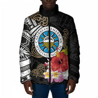 Caribbean American Heritage Month Padded Jacket Tribal Pattern Tropical Hibiscus Flower