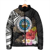 Caribbean American Heritage Month Padded Jacket Tribal Pattern Tropical Hibiscus Flower