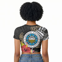 Caribbean American Heritage Month Raglan Cropped T shirt Tribal Pattern Tropical Hibiscus Flower